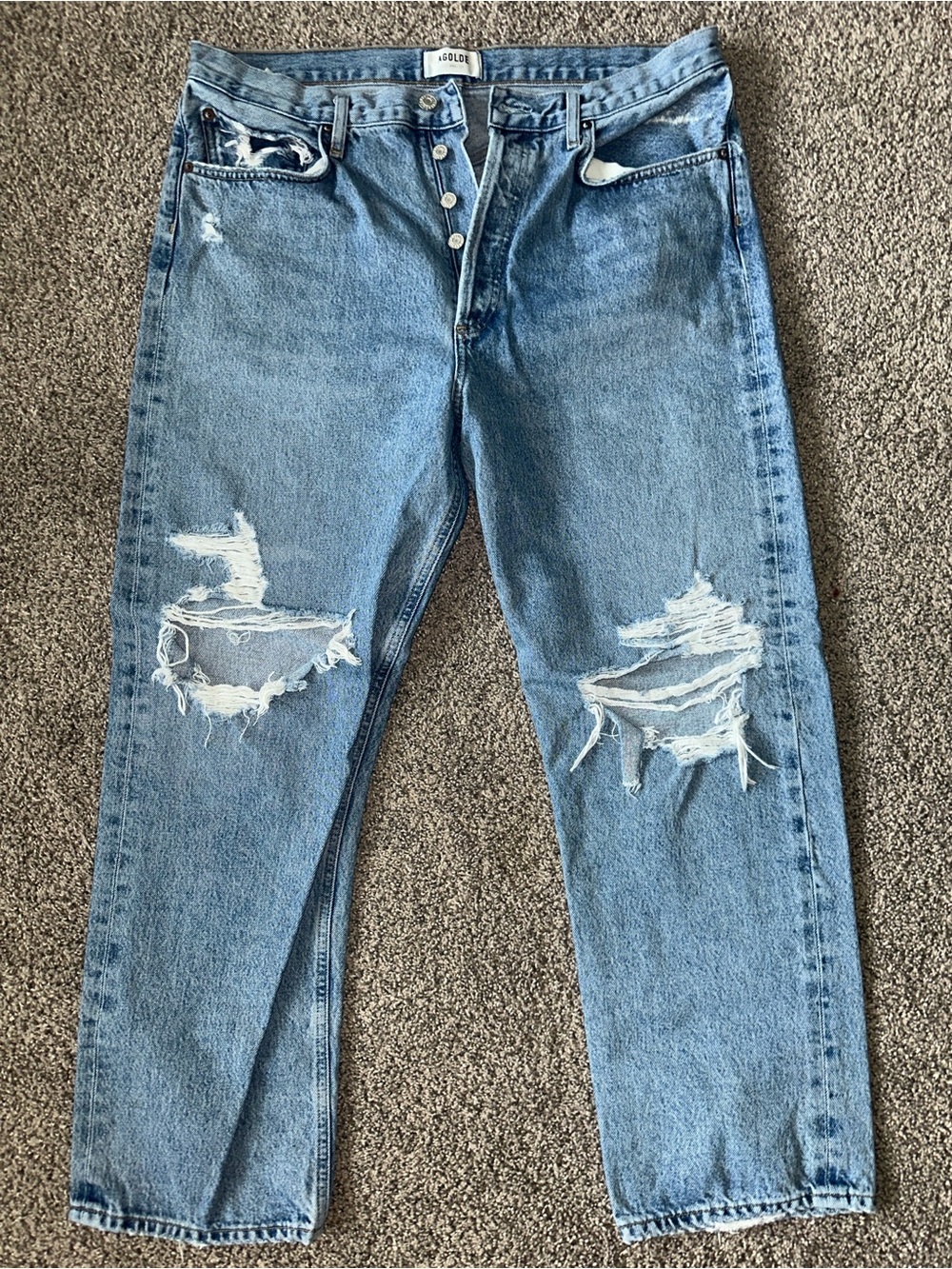 Agolde Light Blue Distressed Boyfriend Jeans